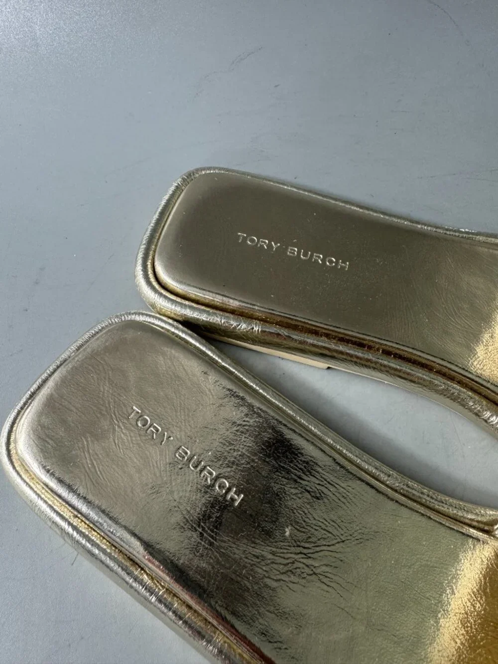 TORY BURCH Double T Sport Metallic Slide Sandals In Spark Gold- Size US 8